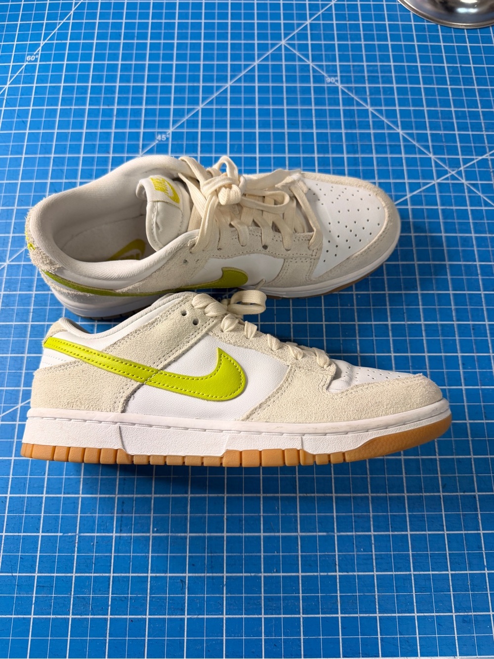 Nike Beige and Lime Green Low-Top Sneakers